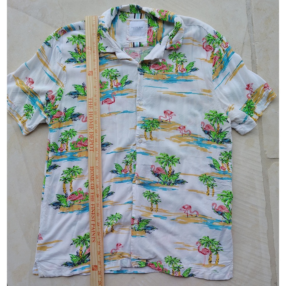 Cactus Man Ricky Singh Flamingo Palm Tree Tropical Beach Button Down Shirt XL